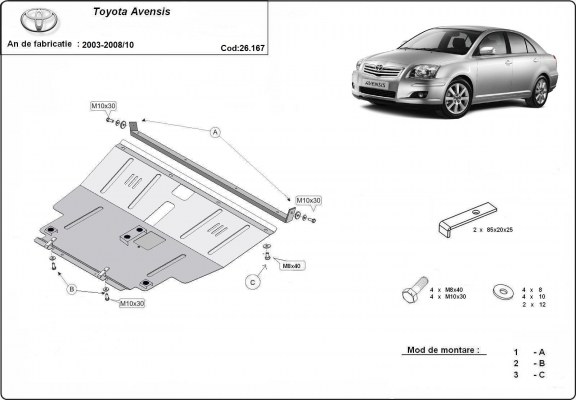 Acél motor, kapcsolószekrény, hűtő védőlemez Toyota Avensis