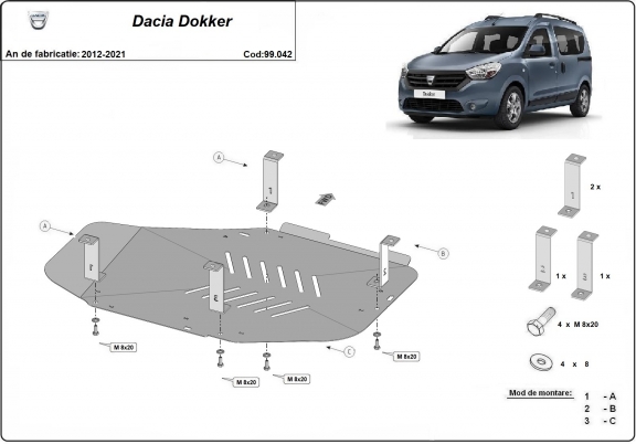 Acél üzemanyagtartály védőlemez Dacia Dokker