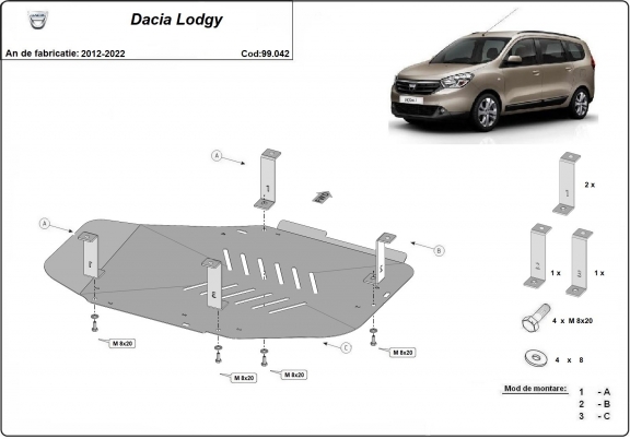 Acél üzemanyagtartály védőlemez Dacia Lodgy