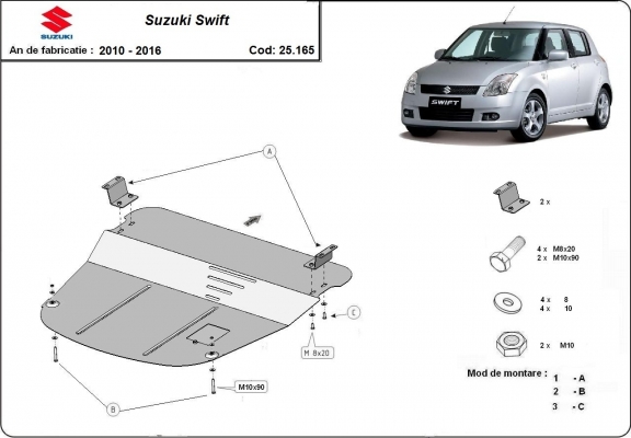 Acél motor, kapcsolószekrény védőlemez Suzuki Swift 3