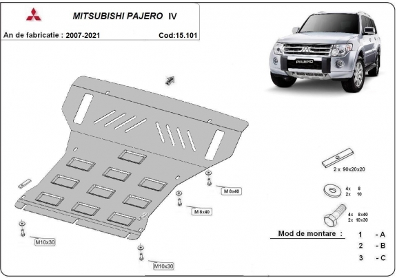 Acél motor, hűtő védőlemez Mitsubishi Pajero 4 (V80, V90)