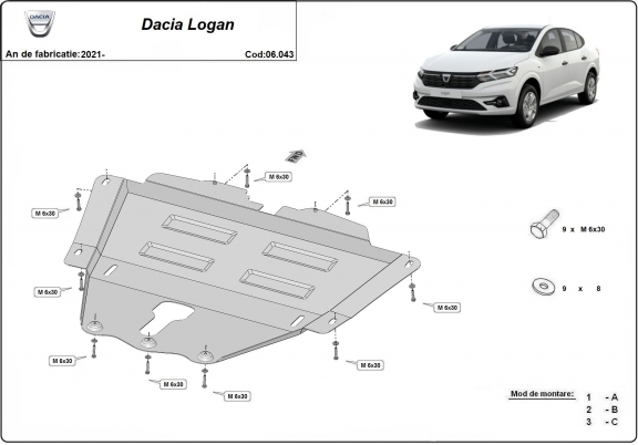 Acél motor, kapcsolószekrény védőlemez Dacia Logan