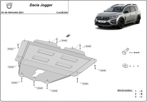 Acél motor, kapcsolószekrény védőlemez Dacia Jogger