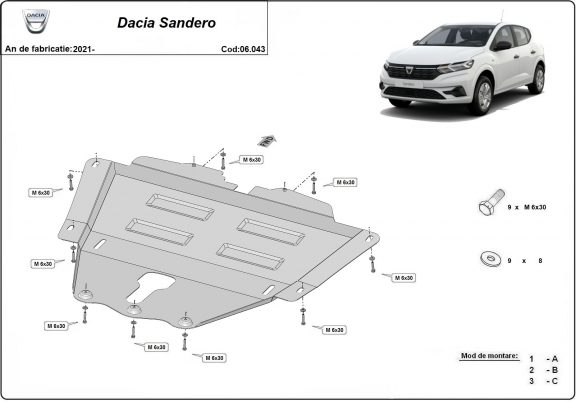 Acél motor, kapcsolószekrény védőlemez Dacia Sandero