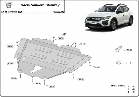 Acél motor, kapcsolószekrény védőlemez Dacia Sandero 3 Stepway