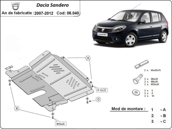 Acél motor, sebességváltó, hűtő, első lökhárító védőlemez Dacia Sandero