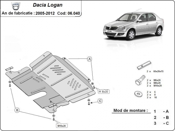 Acél motor, kapcsolószekrény védőlemez Dacia Logan 1