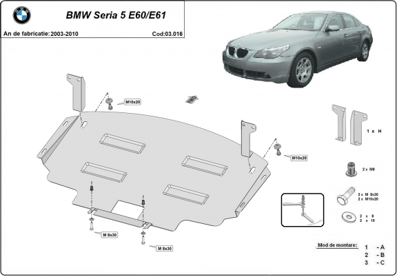 Acél hűtő, első lökhárító védőlemez BMW Seria 5 - M Sport lökhárító E60/E61