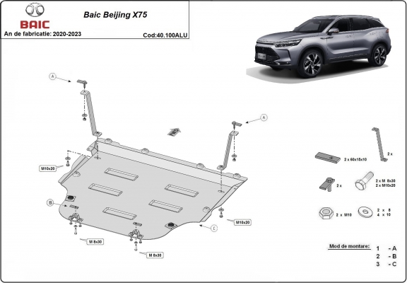 Aluminium motor, sebbeségváltó védőlemez BAIC Beijing X75