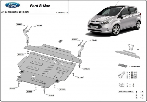 Acél kapcsolószekrény, hűtő védőlemez Ford B-Max