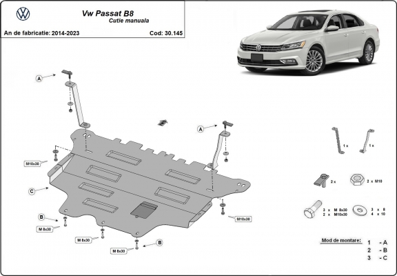 Acél motor, sebességváltó, hűtő, első lökhárító védőlemez VW Passat B8