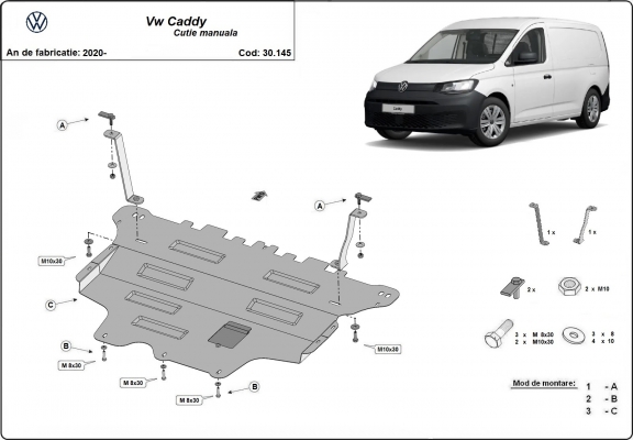 Acél motor, sebességváltó, hűtő, első lökhárító védőlemez VW Caddy