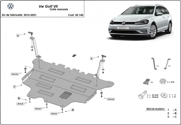 Acél motor, kapcsolószekrény védőlemez VW Golf 7