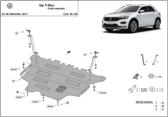 Acél motor, sebességváltó, hűtő, első lökhárító védőlemez Volkswagen T-Roc
