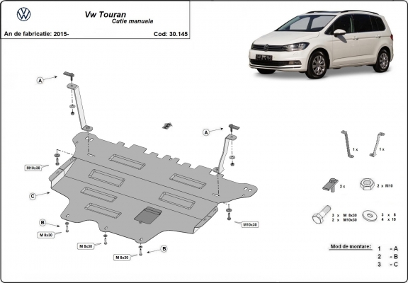Acél motor, kapcsolószekrény, hűtő védőlemez VW Touran