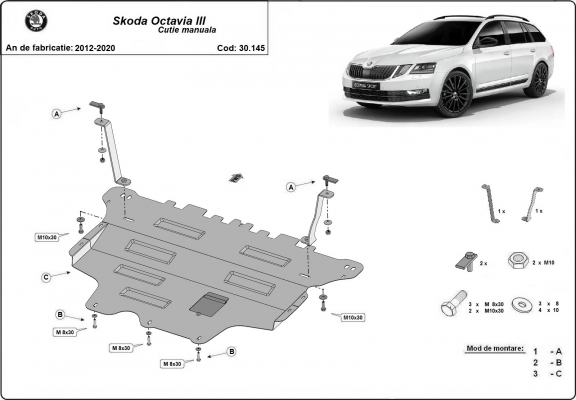Acél motor, kapcsolószekrény védőlemez Skoda Octavia 3