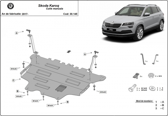 Acél motor, sebességváltó, hűtő, első lökhárító védőlemez Skoda Karoq