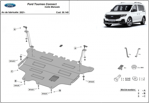 Acél motor, sebességváltó, hűtő, első lökhárító védőlemez Ford Tourneo Connect
