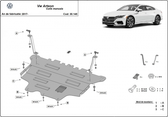 Acél motor, sebességváltó, hűtő, első lökhárító védőlemez VW Arteon