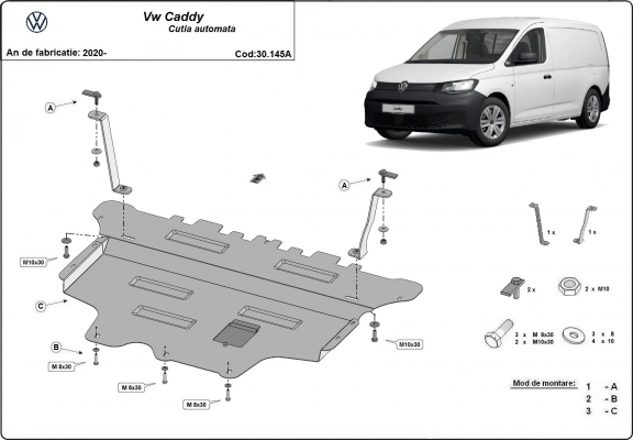 Acél motor, sebességváltó, hűtő, első lökhárító védőlemez VW Caddy