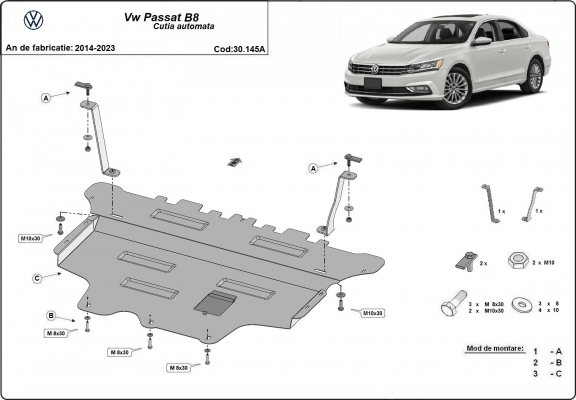 Acél motor, sebességváltó, hűtő, első lökhárító védőlemez VW Passat B8