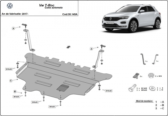 Acél motor, sebességváltó, hűtő, első lökhárító védőlemez Volkswagen T-Roc