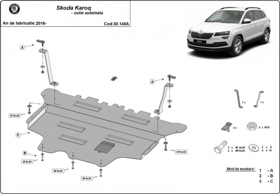Acél motor, sebességváltó, hűtő, első lökhárító védőlemez Skoda Karoq