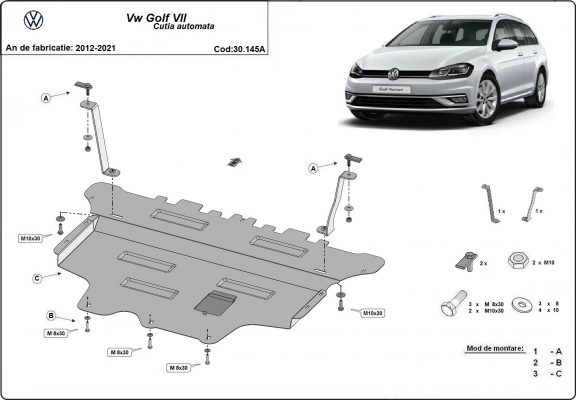 Acél motor, kapcsolószekrény védőlemez VW Golf 7