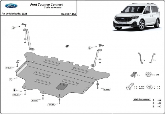 Acél motor, sebességváltó, hűtő, első lökhárító védőlemez Ford Tourneo Connect