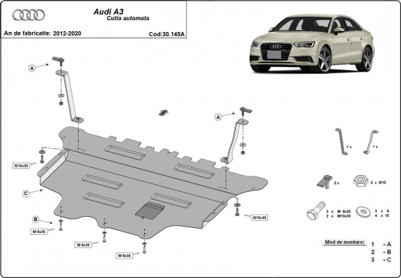 Acél motor, sebességváltó, hűtő, első lökhárító védőlemez Audi A3
