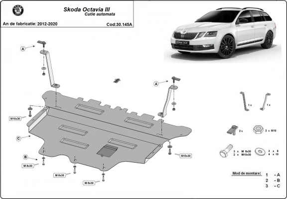 Acél motor, kapcsolószekrény védőlemez Skoda Octavia 3
