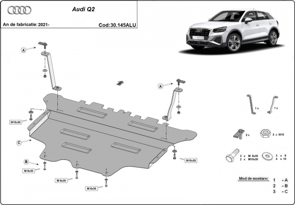 Alumínium motor, sebességváltó, hűtő, első lökhárító védőlemez Audi Q2