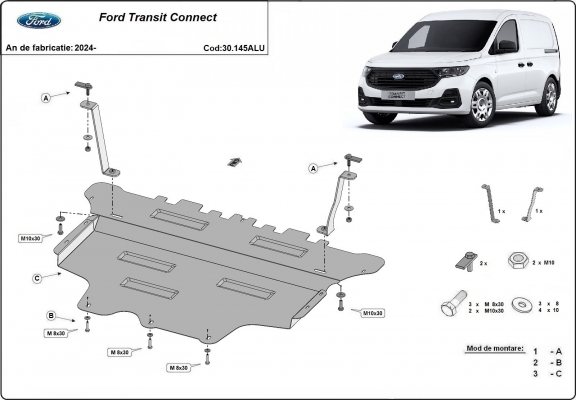 Alumínium motor, sebességváltó, hűtő, első lökhárító védőlemez Ford Transit Connect