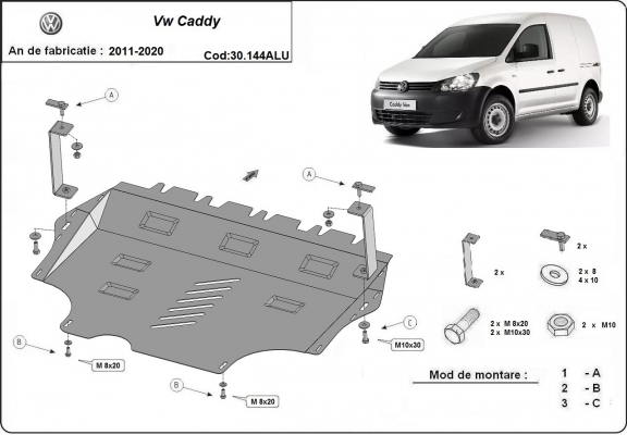 Alumínium motor, kapcsolószekrény, hütő védőlemez VW Caddy