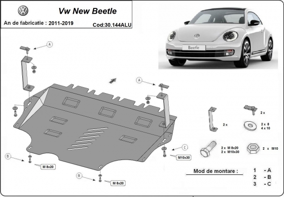 Alumínium kapcsolószekrény, hűtő védőlemez Volkswagen New Beetle