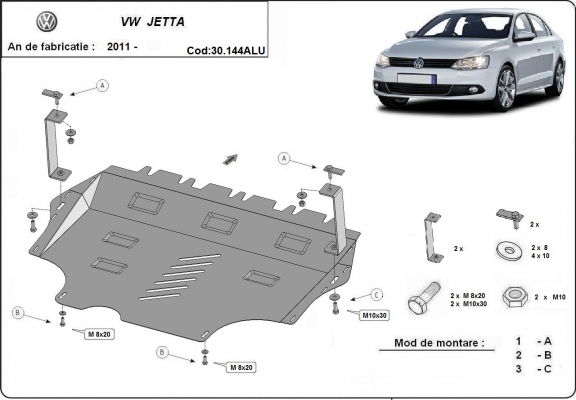 Alumínium kapcsolószekrény, hűtő védőlemez VW Jetta