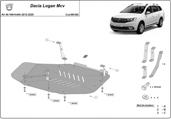 Acél üzemanyagtartály védőlemez Dacia Logan II