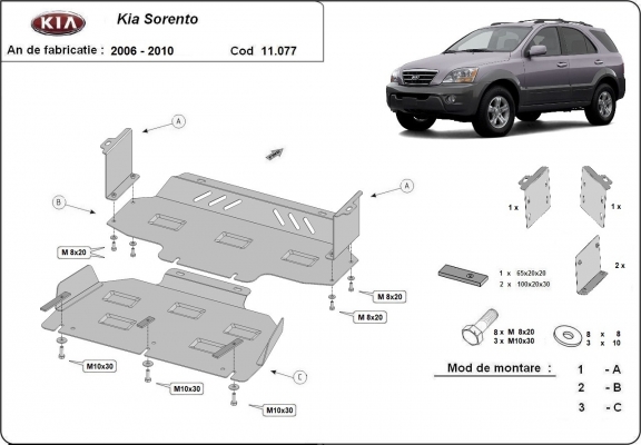 Acél motor, hűtő védőlemez Kia Sorento