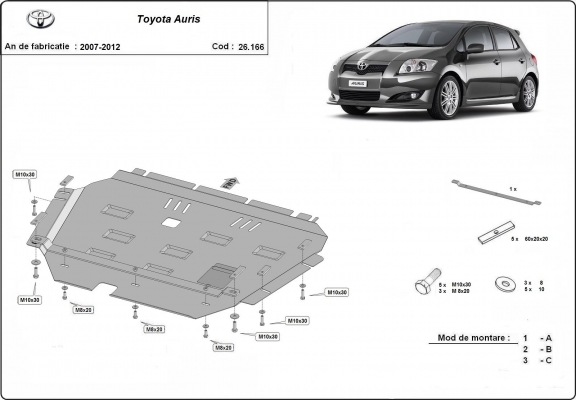 Acél motor, kapcsolószekrény, hűtő védőlemez Toyota Auris