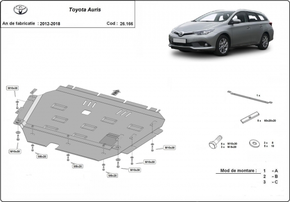 Acél motor, kapcsolószekrény, hűtő védőlemez Toyota Auris
