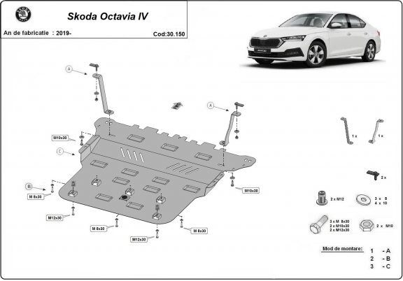 Acél motor, kapcsolószekrény, hűtő védőlemez Skoda Octavia 4