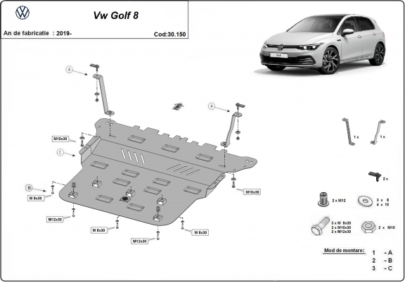 Acél motor, kapcsolószekrény, hűtő védőlemez VW Golf 8