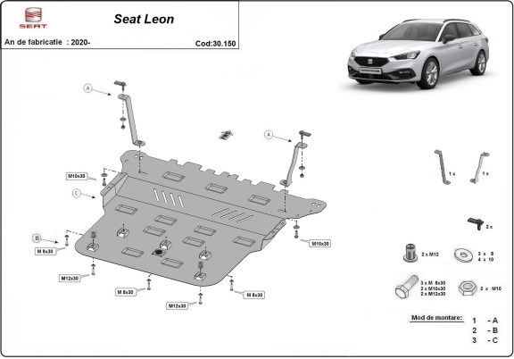 Acél motor, kapcsolószekrény, hűtő védőlemez Seat Leon