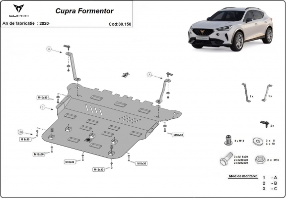 Acél motor, kapcsolószekrény, hűtő védőlemez Cupra Formentor