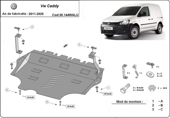 Alumínium motor, kapcsolószekrény, hütő védőlemez VW Caddy - Webasto