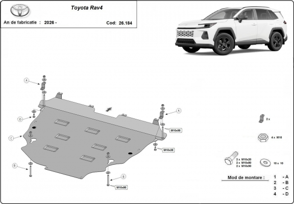 Acél motor, sebességváltó, hűtő, első lökhárító védőlemez Toyota Rav4