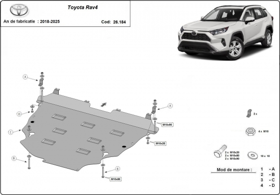Acél motor, sebességváltó, hűtő, első lökhárító védőlemez Toyota Rav4