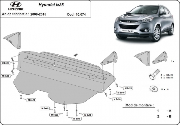Acél motor, kapcsolószekrény védőlemez Hyundai IX35