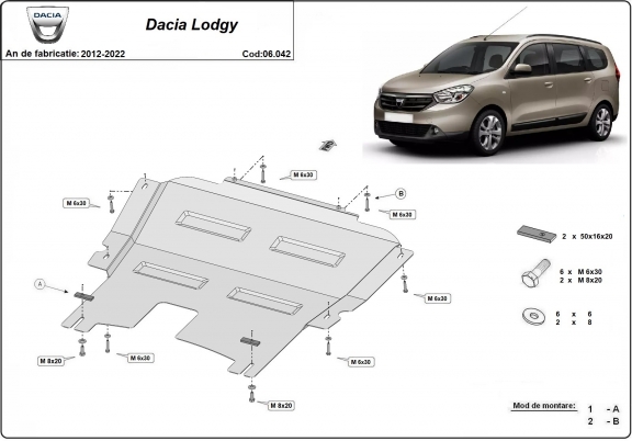 Acél motor, kapcsolószekrény védőlemez Dacia Lodgy