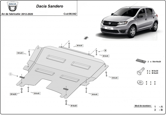 Acél motor, kapcsolószekrény védőlemez Dacia Sandero 2